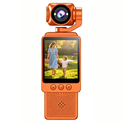 DV09 Pocket Camera 4K Ultra HD Obiettivo Rotante Registratore Video con Clip e WiFi per Vlogging, Ciclismo, Viaggi - Arancione
