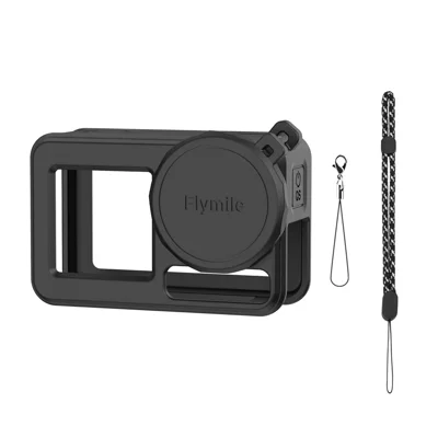 FLYMILE til DJI Osmo Action 5 Pro silikonebeskyttelsesdækk med objektivdæksel + stropper - Sort