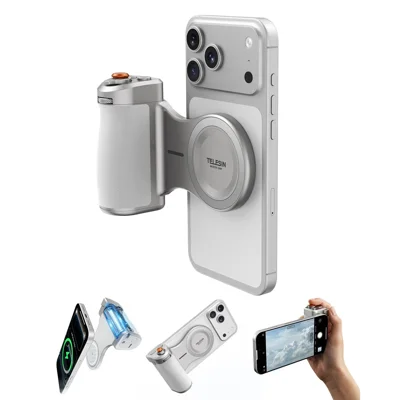 TELESIN P5-MP-003WH Poignée d'Imagerie Pro Shot pour iPhone, Poignée de Photographie, Banque d'Alimentation, Chargeur sans Fil, Contrôleur d'Appareil Photo - Blanc