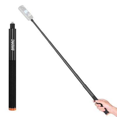 BRDRC 160cm Extension Selfie Stick 6-Section Telescopic Aluminum Alloy Invisible Selfie Stick for Action Cameras - Black