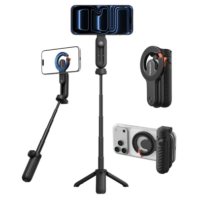 TELESIN P1-CSS-03BK Mini trépied selfie magnétique avec mousqueton et télécommande Bluetooth, idéal pour vlog et diffusion en direct - Noir
