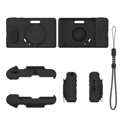 Étui en silicone pour appareil photo Kodak Pixpro C1, étanche, antichoc, avec cache objectif rotatif et dragonne - Noir