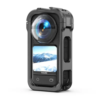 Protezione magnetica con rilascio rapido in PVC + PC per Insta360 X6, caricamento rapido tramite contatti inferiori, doppia slitta cold shoe e foro filettato 1/4", colore nero