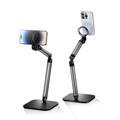 TELESIN P3-DS-01 Magnetic Phone Stand Aluminum Alloy 360° Adjustable Arm Foldable Desktop Stand for Live Streaming - Black
