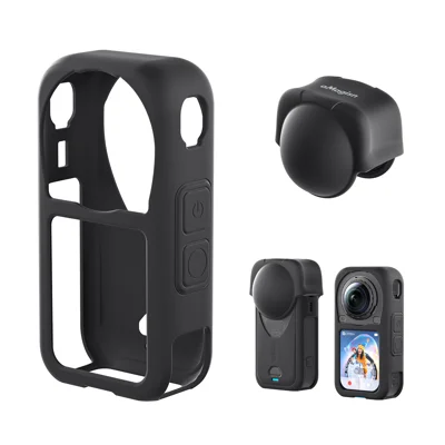 AMAGISN PL04-A Silicone Case for Insta360 X6 Precise Cutouts Drop Protection Camera Cover with Lens Cover - Black