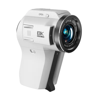 CD-V02 8K videokamera med 3,0 tommer klap-skærm, 8x optisk zoom, vlog-kamera med WiFi til rejser (standardversion) - Hvid
