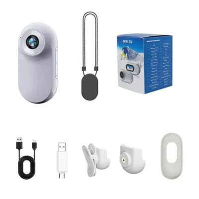 A100 Sports Action Camera without TF Card 1080P 12MP Photo 0.96 Inch Screen Electronic Stabilization with Magnetic Necklace - White