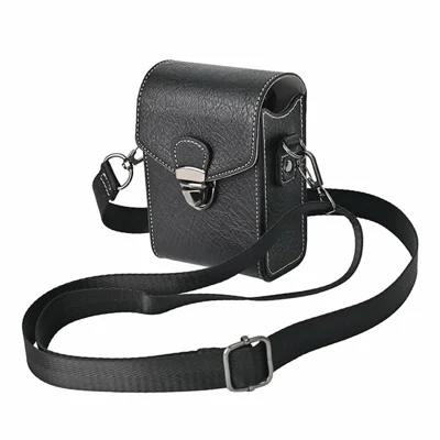 Universal Vintage Litchi Pattern Camera Bag PU Leather Protective Case with Shoulder Strap for Small Digital Cameras - Black