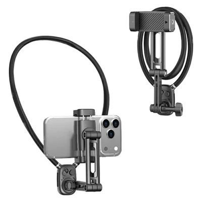 J02 Phone Neck Mount First Person View ABS + Aluminum Alloy + Silicone 60-93mm Phone Holder for Hands Free Recording Filming - Black
