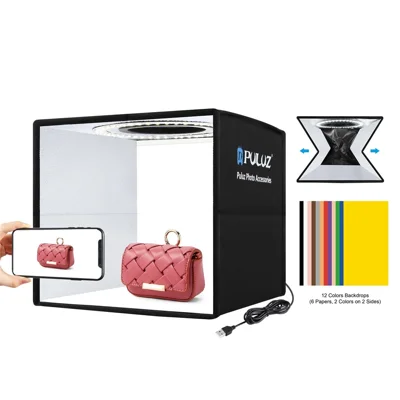 PULUZ PU5025B 25cm High CRI Ring Light Foldable LED Photo Studio Box with 12 Color Backdrops