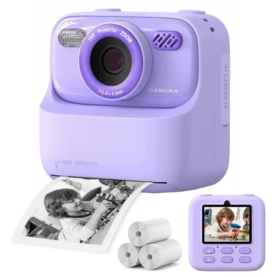 Câmara P79 de Impressão Imediata para Crianças, Câmara HD 1080P com Dupla Lente, Ecrã IPS de 2,4 Polegadas, com Cartão TF de 32 GB - Roxo