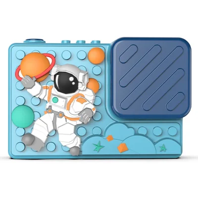 H6 Astronaut Design 2.4-inch IPS Screen Dual Lens Camera Kids Digital Camera Building Block Toy with 32G TF Card + Card Reader