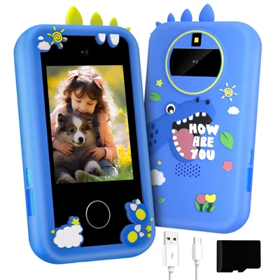 X11 2,8 inch Touchscreen Cartoon Kinderen Telefoon Camera Speelgoed Dubbele Lens Videorecorder met 32G Geheugenkaart - Dinosaurus