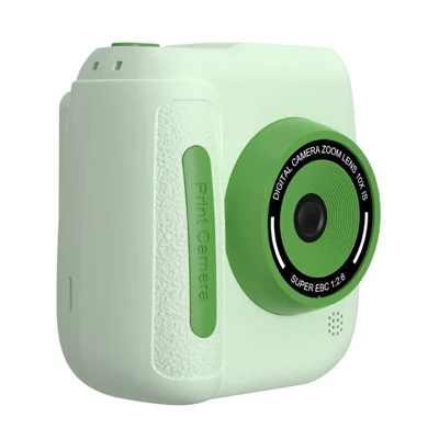 D102 2.4 Inch IPS Screen Instant Print Digital Camera for Kids 10X Zoom Dual HD Lens Video Recorder, with 32GB Card - Green