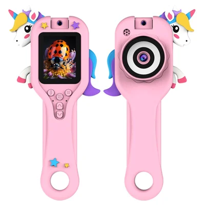 HY-F1 For Kids 500X Magnification 2.0 Inch Screen Handheld Microscope Camera with 32GB Card + Card Reader, Style A - Pink Unicorn