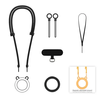 M22 Nylon Neck Strap Magnetic Adjustable Lanyard Stand for Phone Camera - Black