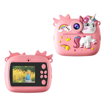 Digital Mini Print Camera 2.4 Inch HD Dual Lens Photo Video Instant Printing Camera For Kids - Pink Unicorn