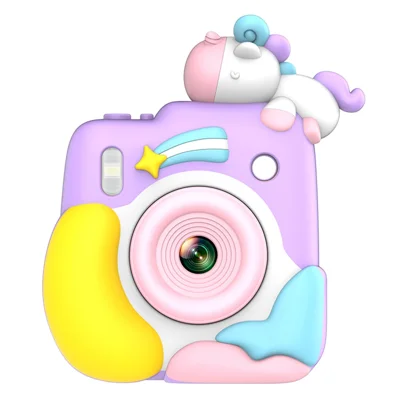 D16S 2.4 Inch Kids Cartoon Camera Instant Print Digital Camera 1080P HD Dual Lens Recording - Pink Unicorn