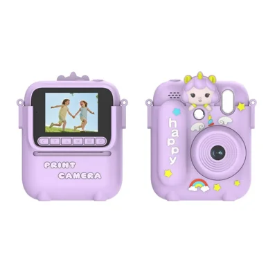 Z700 Câmara para Crianças com Impressão Instantânea, Presentes com Capa de Silicone de Unicórnio, Câmara Digital para Crianças 1080P com Ecrã de 2,4 Polegadas (Sem Cartão) - Roxo