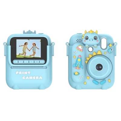Z700 2.4 Inch Kids Camera Instant Print Gifts with Dinosaur Silicone Case 1080P Kids Digital Camera Toys (No Card) - Blue