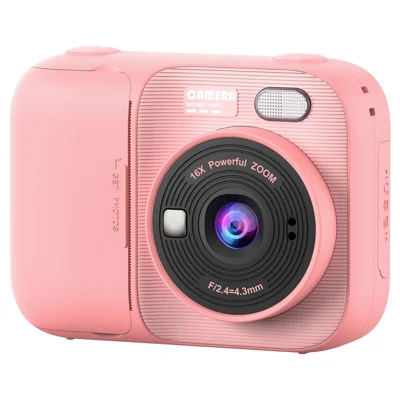 P97 Kids Instant Print Camera Kids Digital Camera 2.4 Inch IPS Screen 16X Zoom LED Flash Camera Toy with 32G Memory Card - Pink
