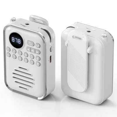 Portable Bluetooth-Compatible 5.3 Speaker with FM Radio Clip-on TF Card Wireless Mini Radio for Kids Seniors - White