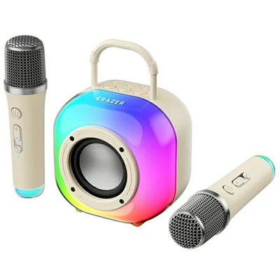 ERAZER K20 Wireless Karaoke Speaker with Dual Mic Bluetooth-compatible 5.4 5W RGB Light Portable Speaker for Home KTV Party (Invested By Lenovo) - Beige
