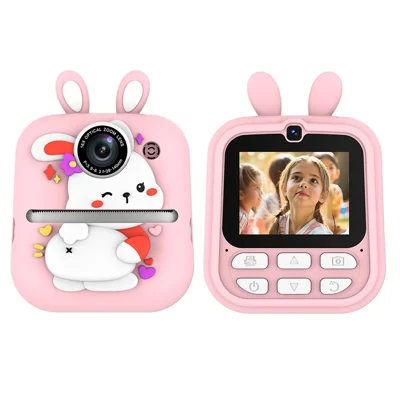Q23 Kids Instant Printing Camera 2.4 Inch IPS Screen 48MP Dual Camera System 16X Zoom Camera Toy for Children - Rabbit Pink