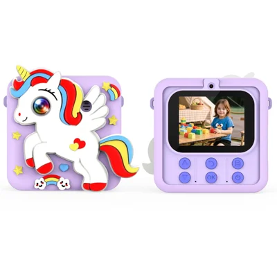 M07 2.4 Inch Kids Instant Printing Camera Dual HD Camera System Cartoon Style Thermal Printing Camera Toy for Children Photography - Unicorn Purple
