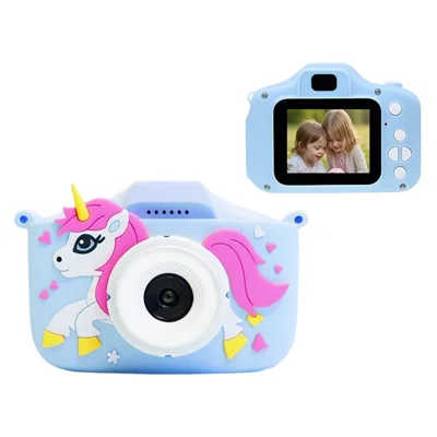 X01 Cartoon Unicorn Design Kinderfotocamera 1080P Video-opname 2,0 inch IPS-scherm HD Dubbele Lens Digitale Camera - Blauw