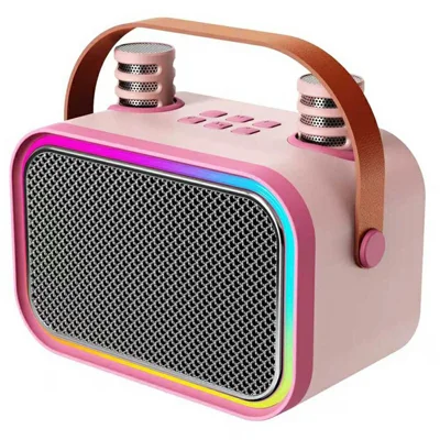 P11 Handheld Karaoke Speaker with Dual Microphones Bluetooth-compatible 5.4 RGB Lighting Subwoofer - Pink
