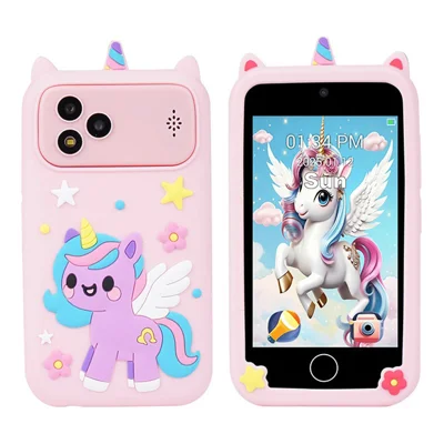 S18 3.97 inch Kids Touchscreen Digital Camera Phone Toy Dual 2MP Lens 1200mAh Battery - Pink Unicorn