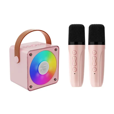 P17 Portable Bluetooth-compatible Karaoke Speaker with Dual Microphones, 5W Full Range Audio, RGB Lights, Vocal Removal, 4 Voice Effects - Pink