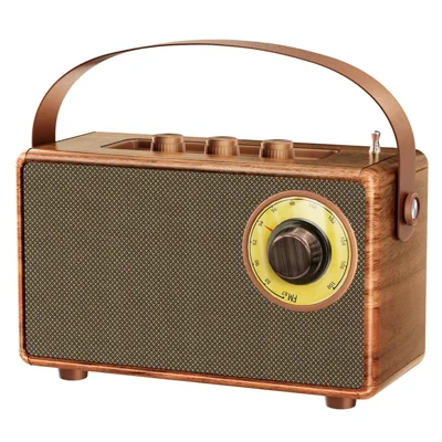 AS23 Haut-parleur portable compatible Bluetooth, 5.3 + EDR, FM 64-108 MHz, lecture USB / carte TF, portée 10 m, sortie 5 W x 2 - Brun
