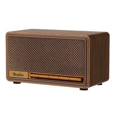 ONEDER D18 Haut-parleur Bluetooth 5.3, Radio FM, Lecture USB / Carte TF, Appels Mains Libres, Appariement TWS, Sortie 16 W - Marron