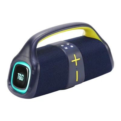 T&G TG712 Portable Bluetooth-compatible Speaker V5.3 with Colorful LED Light TWS FM Radio TF Card Subwoofer for Outdoor Desktop - Blue
