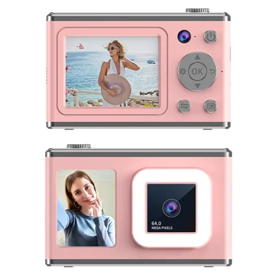 Y23 2.4 Inch HD Screen Dual Lens Video Recording CCD Digital Camera with 32G TF Card + Card Reader - Pink