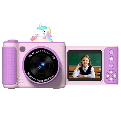 S6 2.4 Inch Flip Screen Digital Camera Telescopic Lens 8X Zoom 1080P HD Recording CCD Camera - Purple