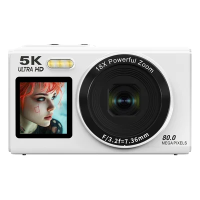 S150PRO Dual Screen Portable Digital Camera High Resolution CCD Selfie Camera, with 64G TF Card + Card Reader - White