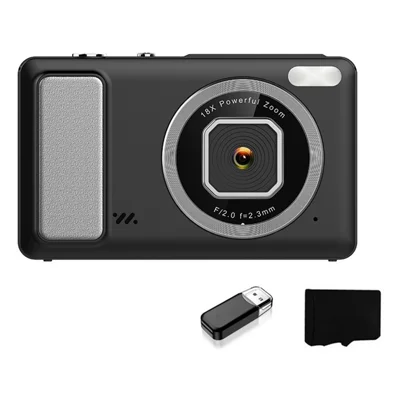 DC15 2.4 Inch 4K HD Portable Digital Camera 18X Digital Zoom 64MP Pocket CCD, with 32GB TF Card + Card Reader