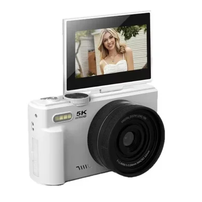 WD08 3.0 Inch HD Flip Screen Digital Camera 5K Video Recorder with 32GB Card (Single Battery) - White
