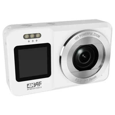 CV04 Portable Digital Camera Dual Screen HD Video Recording CCD Auto Focus Camera with 32G Card + Card Reader - White