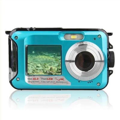 WP06 1.8 Inch Front + 2.7 Inch Rear Dual Screen 48MP 2.7K HD Digital Camera for 3m Underwater Photography, with 32GB Card - Blue