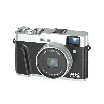 DC202L-AF Retro 4K Selfie Camera Photoflash Light Digital Camera with 32G TF Card for Kids Teens - Black