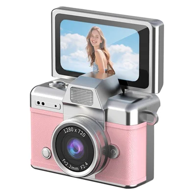 LK-027 Mini Retro Thumb Camera 1.47 Inch Flip Screen Digital Camera HD Video Recording CCD, with 32GB Card + Card Reader - Pink