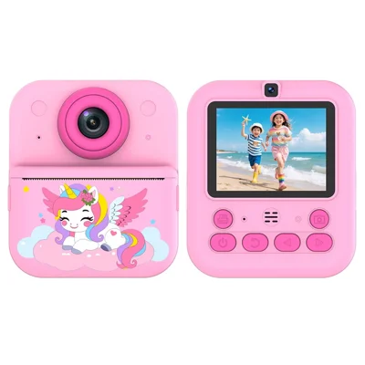 S3 2.4 inch HD Dual Camera 16X Digital Zoom Instant Print Kids Camera 1080P Video Recorder Gift Single Color Printing with 32GB Card + Card Reader - Pink Unicorn