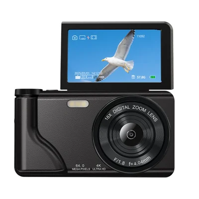 A65 3.0 inch 18X Digital Zoom Flip Screen Mirrorless Camera 20MP Student CCD Digital Camera with 32GB Card  /  Card Reader  /  External Lens - Black