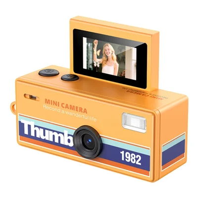 LK-030 Mini-kamera med nøglering, 0,96 tommer klap-skærm, retro CCD digitalt kamera, 720P mini-kamera - Orange