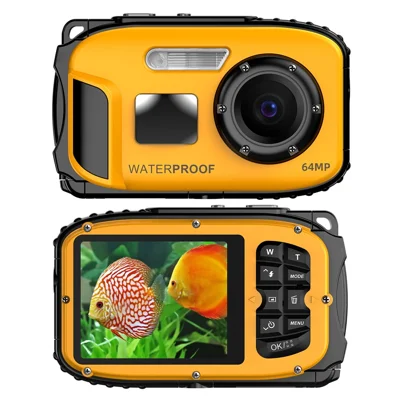 W01 2.4 Inch IPS Screen Digital Camera for Swimming  /  Snorkeling IP68 Waterproof 1080P HD Camera with Selfie Mirror - Yellow