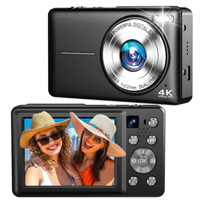 DC413L 4K UHD Digital Camera 64MP 16X Zoom 2.8 Inch IPS Screen Dual Lens Front Rear Camera for Vlog Photography - Black